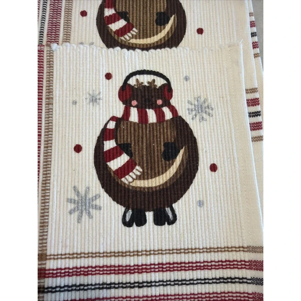 Set Of 4 Woven Let It Snow Christmas Holiday Placemats 2 Sided NEW ES002
